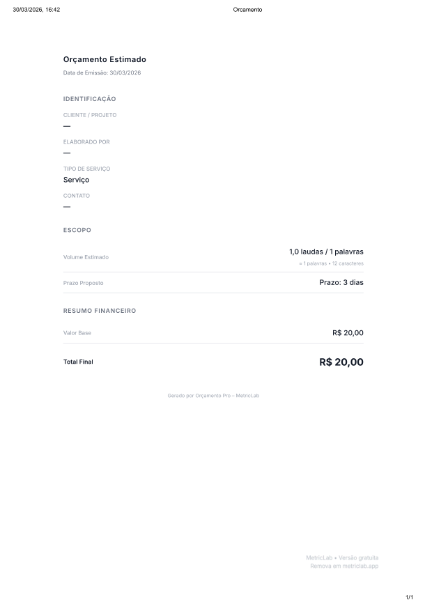 Prévia do Orçamento Pro